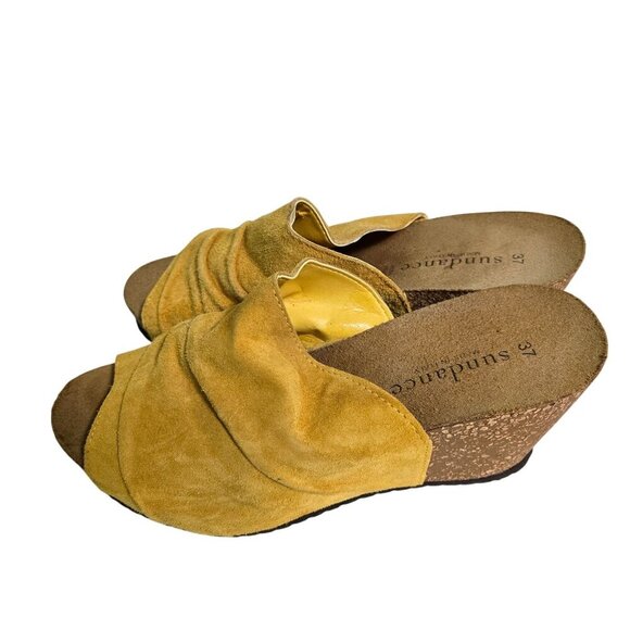 Sundance Mustard Suede Slip On Wedge Sandals Size 37/6 - Picture 2 of 7